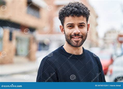 Young Arab Man Smiling Confident Standing At Street Stock Photo Image