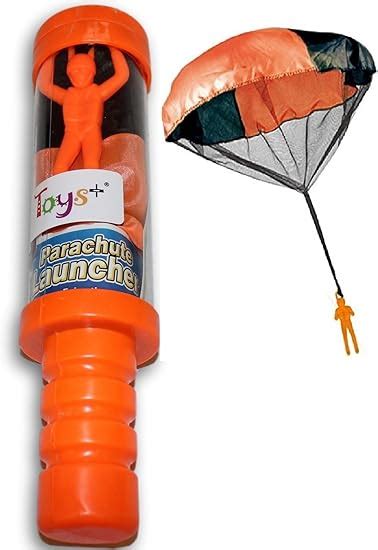 Toy Skydiver Parachute Man With Launcher Container Tangle