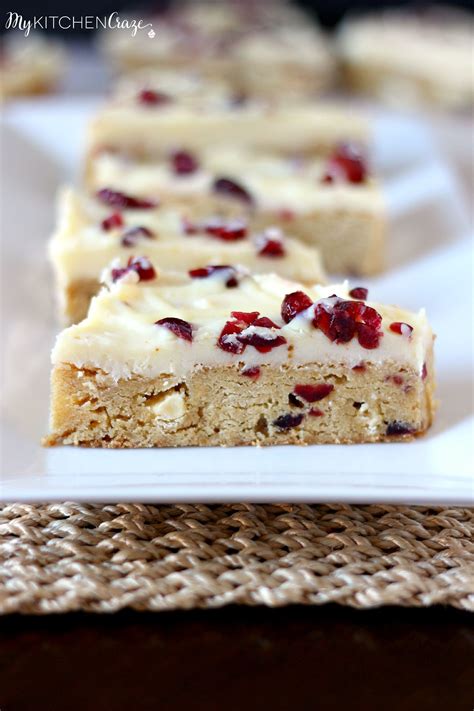 Cranberry Bliss Bars ~ A Soft Blondie Bar With White Chocolate Cranberries And Covered In Cream