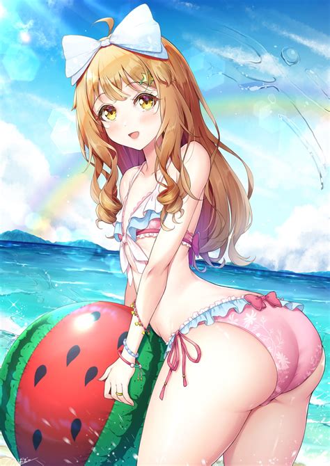 Novady Natsusora Wakana Original Highres Boy Ahoge Ass Ball Beach Beachball Bikini