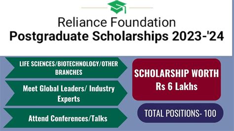 Reliance Foundation Postgraduate Scholarships 2023 24 Life Science