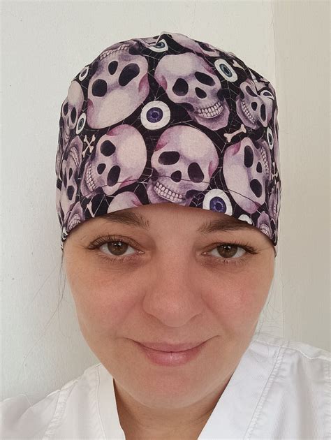 Purple Skull Nursing Cap Black And Purple Eyes And Skulls Surgical