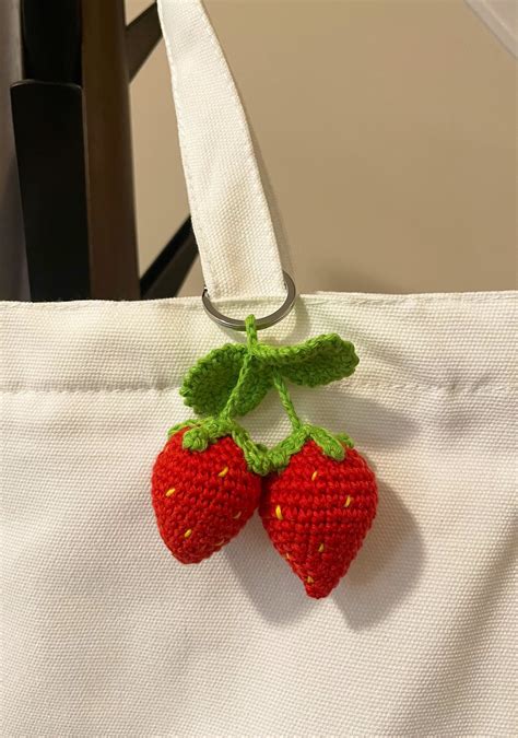 Crochet Strawberry Keychain Cute Strawberry Keychain Etsy