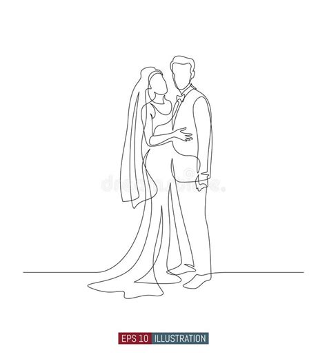 Continuous Line Drawing Of Bride And Groom At Wedding Ceremony Vector