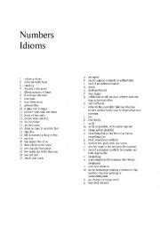 Numbers idioms - ESL worksheet by kmerchant