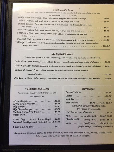 Menu At Stockyard Restaurant Charlotte Rozzelles Ferry Rd