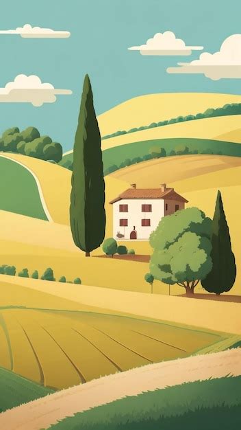 Premium Ai Image Italian Countryside Reverie Illustration Background