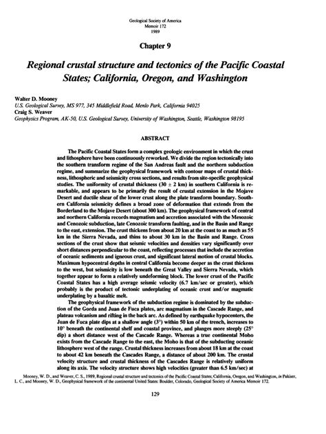 Pdf Regional Crustal Structure And Tectonics Of The Pacific Coastal