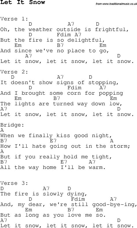 Christmas Carol Song Lyrics With Chords For Let It Snow