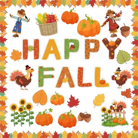 Buy Happy Fall Cut Outs Autumn Classroom Bulletin Board With Borders Decor Set Pumpkin Leaves