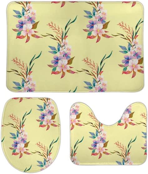 Skysonic Non Slip Piece Bathroom Rug Set Watercolor Summer Flowers