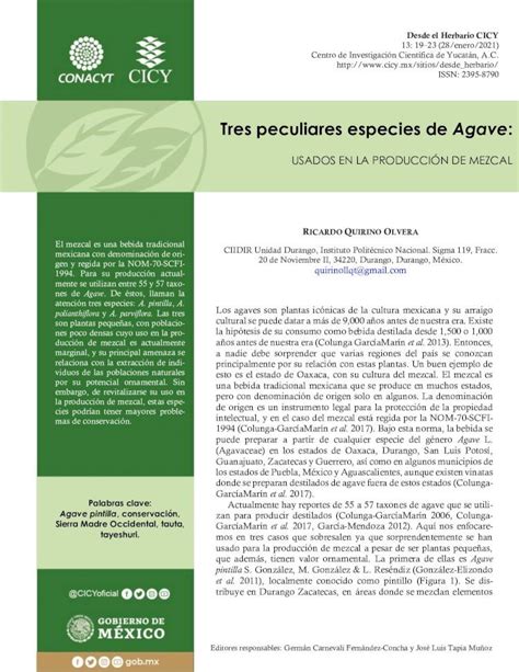 PDF Tres Peculiares Especies De Agave CICY ECOL 2010 Norma