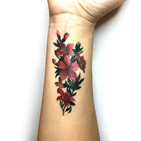 Vintage floral temporary tattoo. Fresh bouquet of flowers