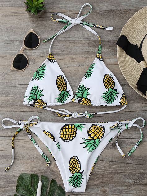 46 Off Pineapple Print String Bikini Set Rosegal