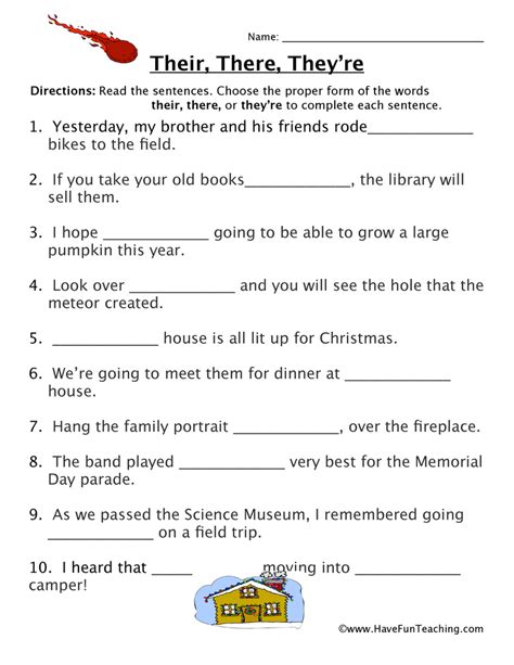 Their There Theyre Fill In The Blank Homophones Worksheet By Teach