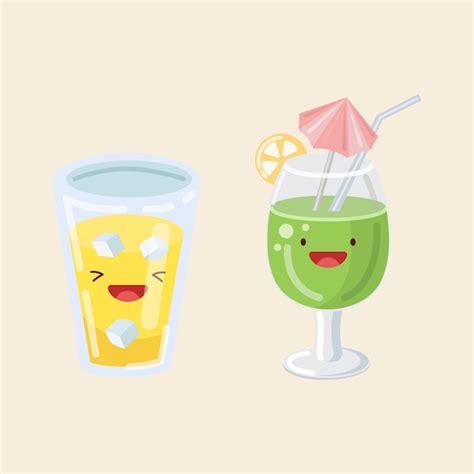 Jus De Cocktail Avec De La Glace Illustration Mignonne Dicône Logos