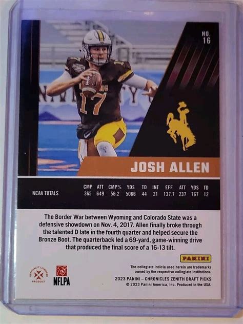 Panini Chronicles Draft Picks Zenith Josh Allen Holo Card