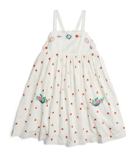 Stella Mccartney Kids White Organic Cotton Embroidered Flower Dress 3