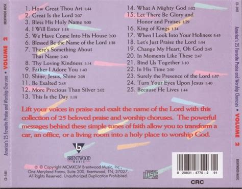 Americas 25 Favorite Praise And Worship Choruses Vol 2 1994