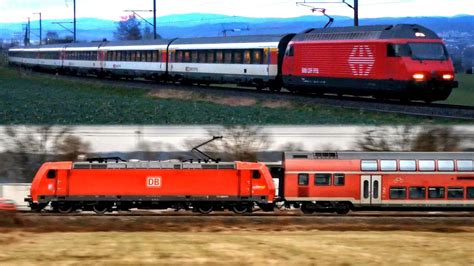 Gemischter Bahnverkehr Bunter Db Und Sbb Zug Mix Mit Br Re