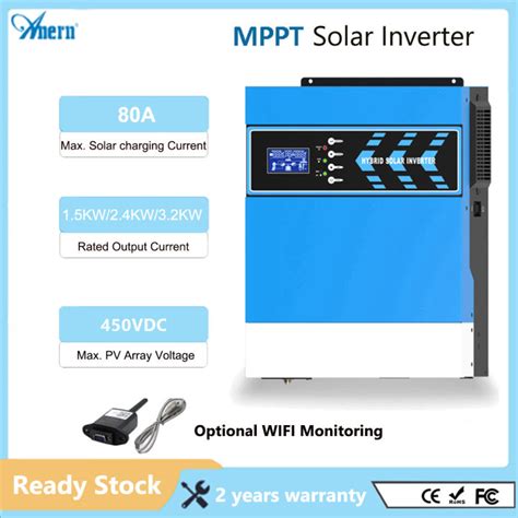 Anern Hybrid Solar Inverter 12v24v Mppt 2kw 3kw Off Grid Hybrid Inverter 12vdc 24vdc To 220vac