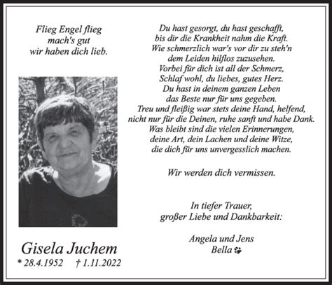 Traueranzeigen Von Gisela Juchem Wirtrauern