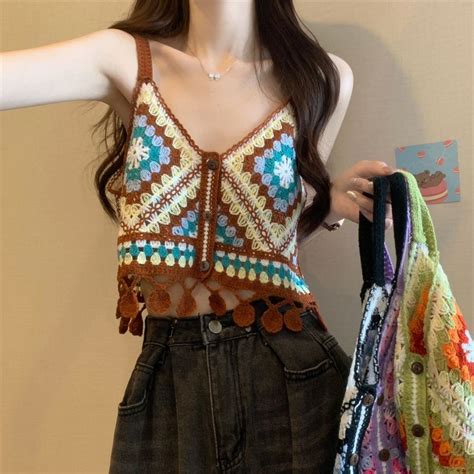 Hot Girl Camisole Women Short Crochet Hollow Knitted Small Camisole Unique Short Camisole Unique