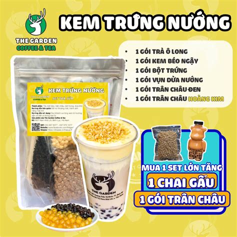 Set Trà Sữa Tự Pha Kem Trứng Dừa Nướng THE GARDEN Nguyên Liệu Làm Trà