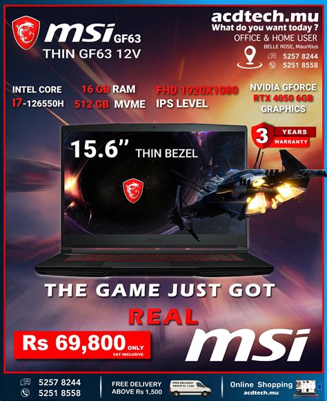 MSI GF63 THIN 12VE CORE I7 12650H 16GB DDR4 512GB SSD NVMe RTX