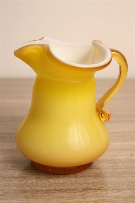 Cased Glass Creamer Pitcher Vintage Yellow By Sisoftmoonvintage