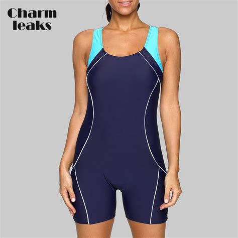 Charmleaks One Piece Women Sports Swimsuit Athletic Racerback Swimwear Pad Bikini Boyleg Beach