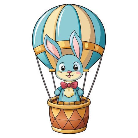 Cute Bunny In Hot Air Balloon Cartoon Vector Graphic Premium AI Generated Vector