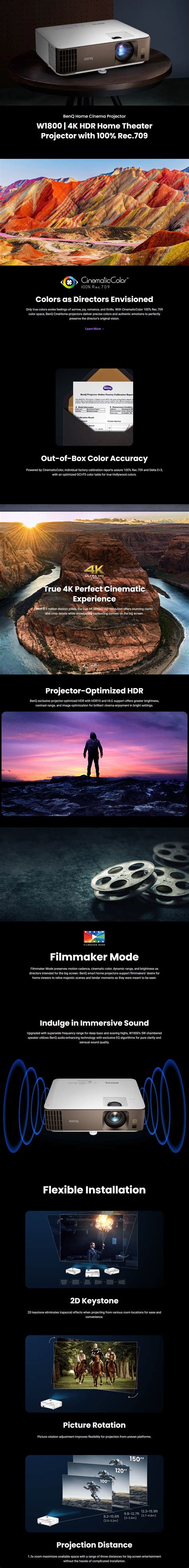 BenQ W1800 4K HDR Home Cinema Projector | BPC Technology