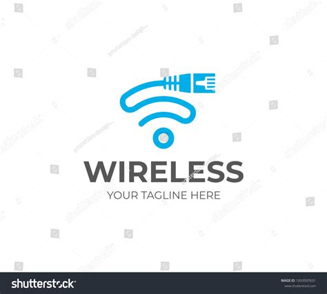 สายอีเธอร์เน็ตและสัญญาณ Wifi แม่แบบโลโก้สายเคเบิลเครือข่ายและการออกแบบ