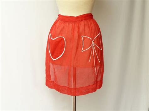 Vintage Half Apron Mid Century Cherry Red Sheer 50s Kitchen Etsy