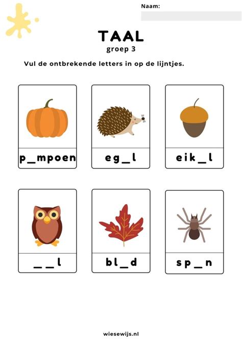 Werkblad Taal Groep Letters Invullen Thema Herfst Wiesewijs