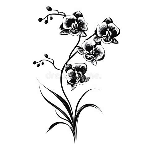 Orchid Silhouette Vector Black And White Floral Art Stock Illustration