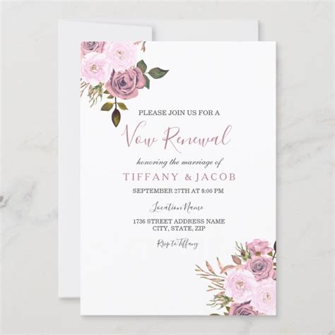 Pink And Rose Gold Flowers Vow Renewal Invite