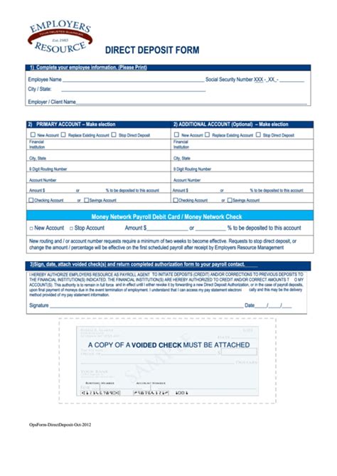 Direct Deposit Form Pdf Printable