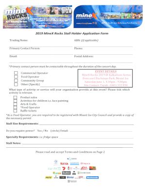 Fillable Online 2019 MineX Rocks Stall Holder Application Form Fax