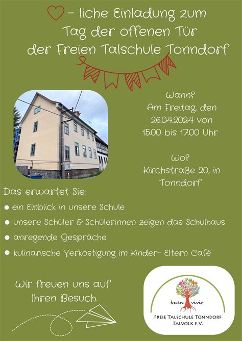 Herzliche Einladung Zum Tag Der Offenen T R Der Freien Talschule