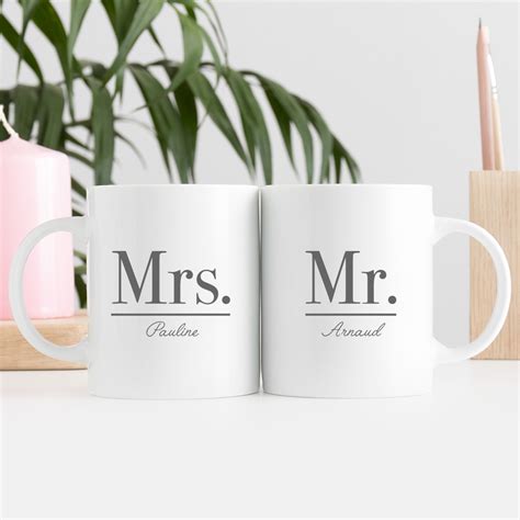 Duo Mugs Mr Et Mrs Avec Prénoms Mug Personnalisé Couple Amoureux