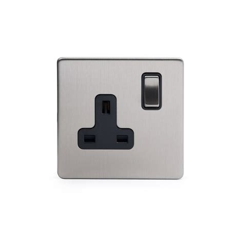 The Lombard Collection Satin Steel Luxury 1 Gang Double Pole Socket