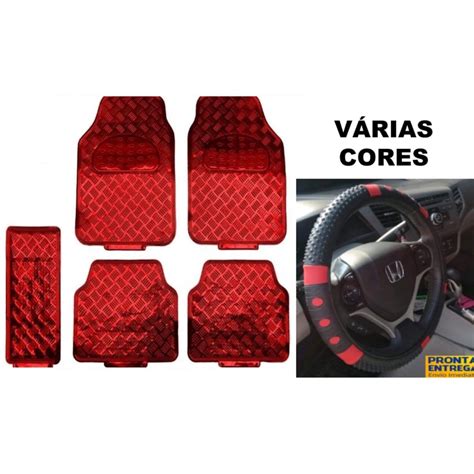 Jogo De Tapete Laminado Automativo Capa De Volante Preto E Vermelho