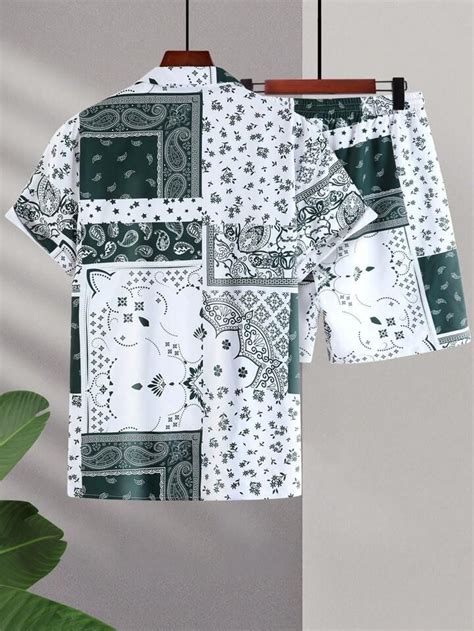 Manfinity Chillmode Men Paisley Scarf Print Shirt Shorts Without Tee