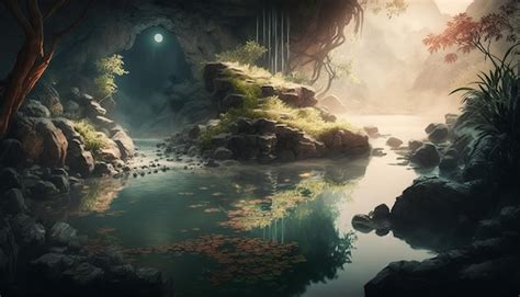 Premium AI Image An Ethereal Hot Springs Scene With Natural Steaming Water