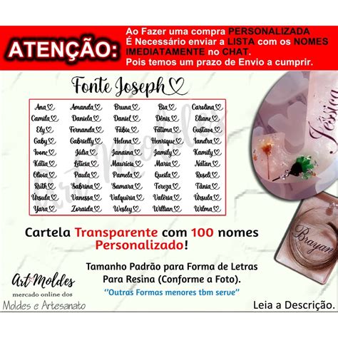 Cartela Transparente 50 100 Ou 200 Nomes Para Chaveiro Em Resina