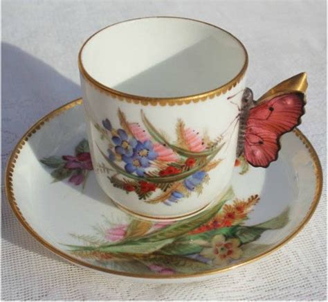 Rare Antique 1875 Butterfly Handle Royal Worcester Demi Tasse Cup And