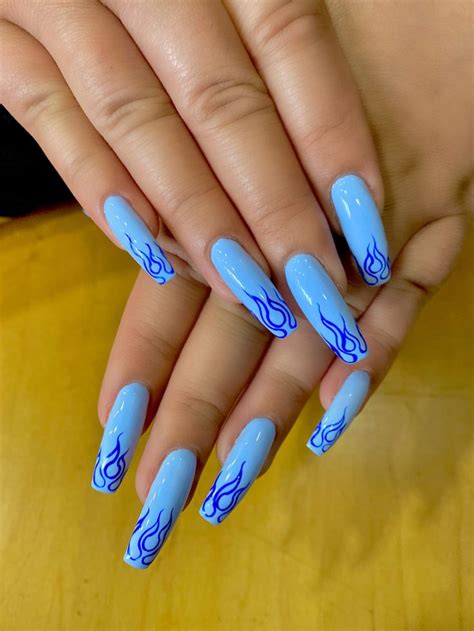 Blue Flame Nails In 2023 Fire Nails Blue Nail Designs Light Blue Nails