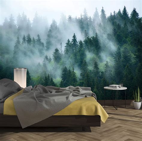 Murimage Photo Wallpaper Fog Forest X Cm Includes Paste Dawn